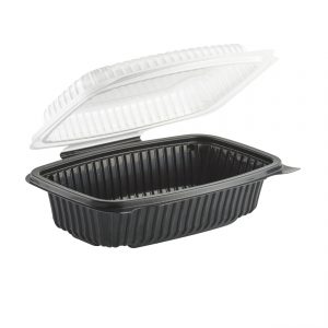 Culinary Lites CL6911 - 9" x 6" Rectangle Hinged Clamshell Polypropylene Container 34 oz Microwavable One Compartment Black Base With One Compartment Clear Anti-Fog Lid
