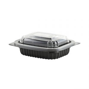 MicroRaves CDM408B-LC4SD - 6" x 5" Rectangle Combo Pack 8 oz Microwavable One Compartment Black Base And One Compartment Clear Anti-Fog RPET Lid