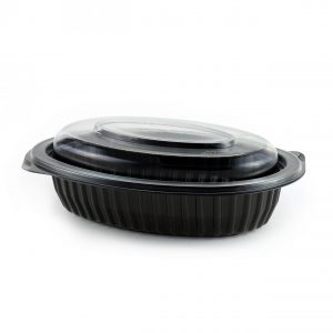 MicroRaves CDM916B-LC9D - 8" Oval 16 oz Microwavable Black Base And Clear Anti-Fog PETE Lid Combo Pack