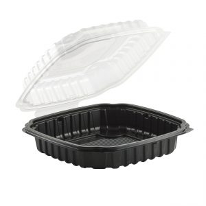 Culinary Basics CB91011B - 10.5" x 9.5" Rectangle Hinged Container 46.5 oz Microwavable 1-Comp. Black Base With 1-Comp. Clear Anti-Fog Lid 00721844419697