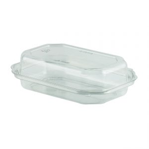 DeliView DV3712 - 7" x 5" Rectangle Hinged One Compartment Container 12 oz PETE Clear Base with Clear Lid Snack Tray