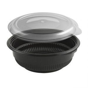 Incredi-Bowls CDM5816-LH5800D 5.75" Round Bowl 12-16 oz Microwavable Polyproylene Black Base And Clear Lid Anti-Fog Combo Pack