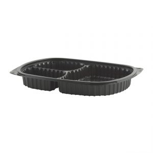 MicroRaves M713B - 10" x 7" Rectangle Polypropylene Container 15/5/5 oz Microwavable three compartment Black Base