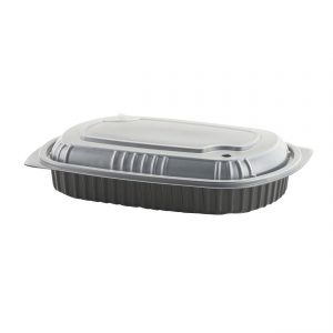 MicroRaves CDM710-LH710D - 10" x 7" Rectangle 32 oz Microwavable One Compartment Black Base And One Compartment Clear Anti-Fog PP Lid Combo Pack