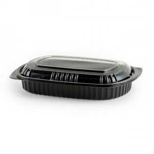 MicroRaves CDM710-LC710D - 10" x 7" Rectangle 32 oz Microwavable One Compartment Black Base and One Compartment Clear Anti-Fog RPET Lid Combo Pack