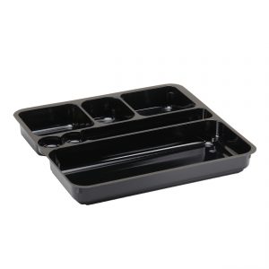 BonFaire BF5216 - 10" Square PETE Container Multiple Compartments Black Insert for Executive Meal Tray BF5200