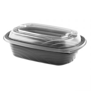 MicroRaves CDM432-LH4LD - 9" x 6" Rectangle 32 oz Microwavable One Compartment Black Base And One Compartment Clear Anti-Fog Polypropylene Lid Combo Pack