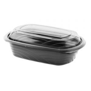 MicroRaves CDM432-LC4LD - 9" x 6" Rectangle 32 oz Microwavable One Compartment Black Base And One Compartment Clear Anti-Fog RPET Lid Combo Pack