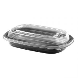 MicroRaves CDM416-LH4LD - 9" x 6" Rectangle Combo Pack 16 oz Microwavable One Compartment Black Base And One Compartment Clear Anti-Fog Polypropylene Lid