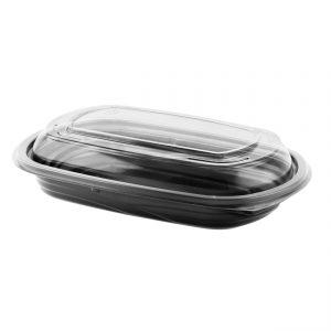 MicroRaves CDM416-LC4LD 9" x 6" Rectangle Combo Pack 16 oz Microwavable One Compartment Black Base And One CompartmentClear Anti-Fog RPET Lid
