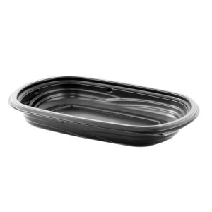 MicroRaves M416 - 9" x 6" Rectangle Container 16 oz Microwavable Polypropylene One Compartment Black Tray