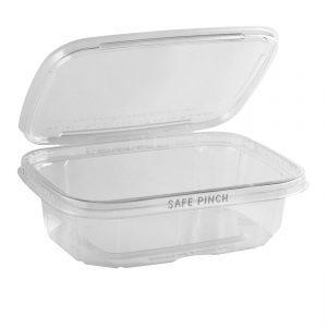 Safe Pinch TE6720 - 6" x 7" Rectangle Hinged Container 20 oz Tamper Evident Clear Base With Clear Lid RPET Pinch To Open