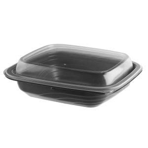 MicroRaves CDM612-LH600 - 7" x 6" Rectangle 12 oz Microwavable 1-Comp. Black BaseAnd 1-Comp. Clear Anti-Fog PP Lid Combo Pack