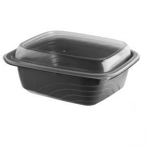 MicroRaves CDM620-LH600 - 7" x 6" Rectangle 20 oz Microwavable One Compartment Black Base And One Compartment Clear Anti-Fog Polypropylene Lid Combo Pack