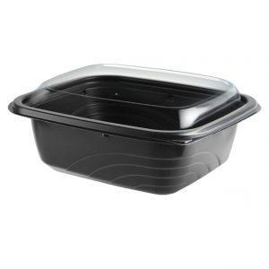MicroRaves CDM620-LC600 - 7" x 6" Rectangle Combo Pack 20 oz Microwavable One Compartment Black Base And One Compartment. Clear Anti-Fog RPET Lid