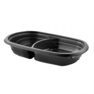 MicroRaves M420-2 - 9" x 6" Rectangle Container 8/12 oz Microwavable Two Compartment Black Base