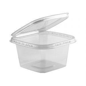 Safe Pinch TE5512 - 5" Square Hinged Container 12 oz Tamper Evident Clear Base With Clear Lid Pinch To Open
