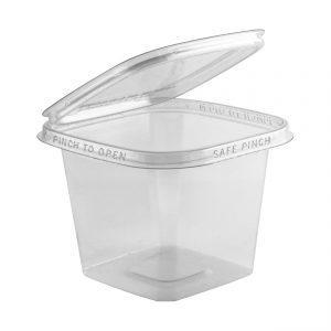 Safe Pinch TE5524 - 5" Square Hinged Container 24 oz Tamper Evident Clear Base With Clear Lid Pinch To Open