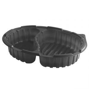 Crisp Food Technologies CF1942 - 11" x 8.5" Oval Polypropylene Two Compartment Container 26/16 oz Microwavable Black Base