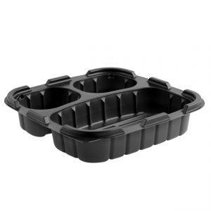 Crisp Food Technologies CF85323 - 8" Square Container 19/6/6 oz Microwavable Polypropylene Three Compartment Black