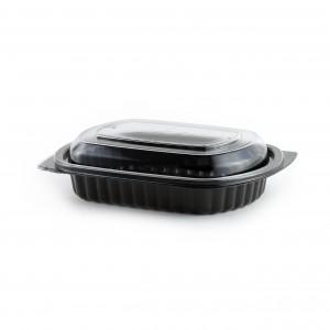MicroRaves CDMW416-L4016 - 8" x 6" Rectangle Combo Pack 16 oz Microwavable Black Base And Clear Anti-Fog PETE Lid