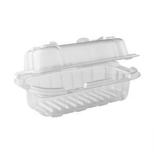 Crisp Food Technologies CF6311C - 7.5" x 4.5" Rectangle Hinged Clamshell Container 14 oz Microwavable One Compartment Clear Base With One Compartment Clear Lid Anti-Fog