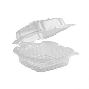 Crisp Food Technologies CF6611C - 6" x 6" Hinged One Compartment Polypropylene Container 18 oz Microwavable Clear Base Clear Anti-Fog Lid