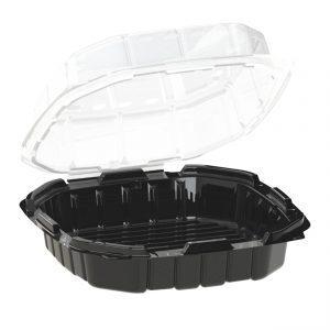 Crisp Food Technologies CF9911 - 9" Square Hinged Clamshell Container 32 oz Microwavable One Compartment Black Base And Microwavable One Compartment Polypropylene Clear Lid Anti-Fog