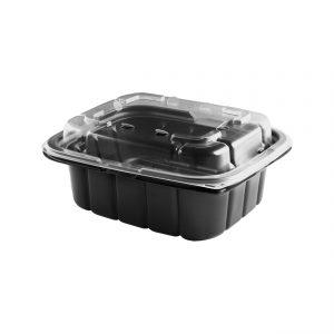Crisp Food Technologies CF620/CFL6 - 7" x 6" Rectangle 18 oz Microwavable One Compartment Black Base And Microwavable Polypropylene One Compartment Clear Lid Anti-Fog Combo Pack