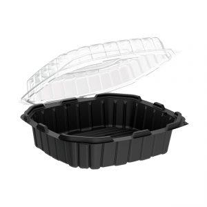 10.5" x 9.5"|63 oz|anti-fog|Black Base|clear|crisp food technologies|Food Container|hinged|lid|microwavable|One Compartment|One Compartment Lid|rectangle